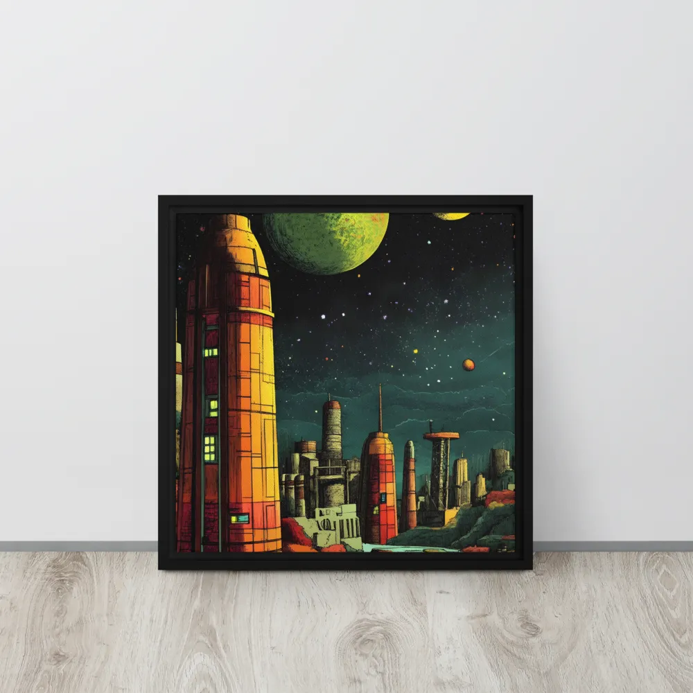 Cosmic Cityscape | Canvas with Black Frame | 16″×16″