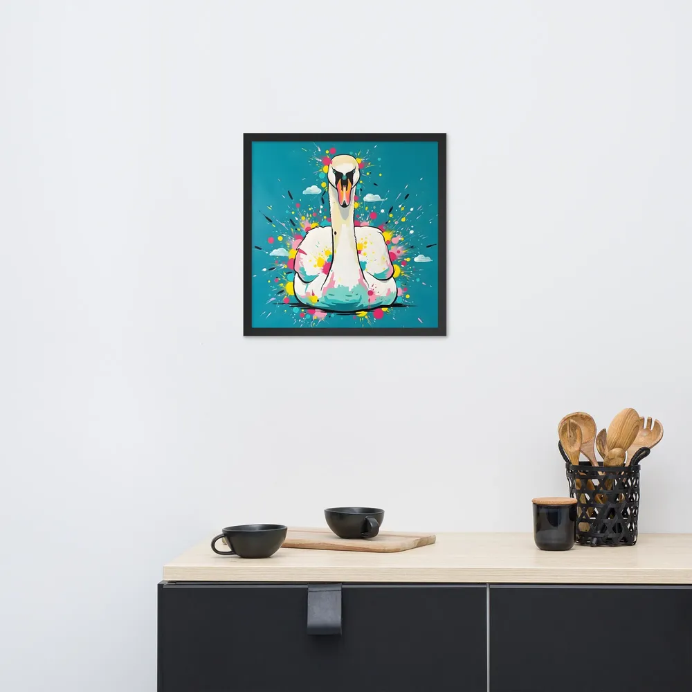 Swan Splash 
 Poster with Black Frame | 18″x 18″