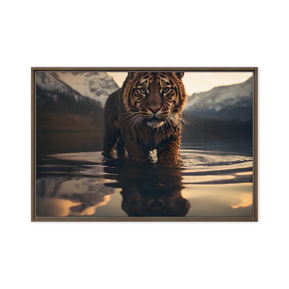 Majestic Reflection: The Tiger's Domain | Canvas with Brown Frame | 24″×36″