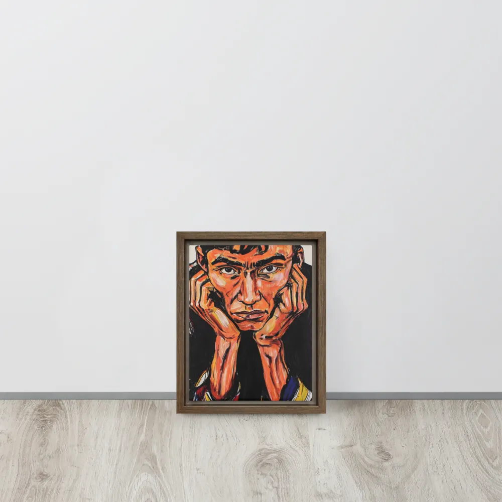 Contemplative Intensity: An Expressionist Portrait | Canvas with Brown Frame | 8″×10″