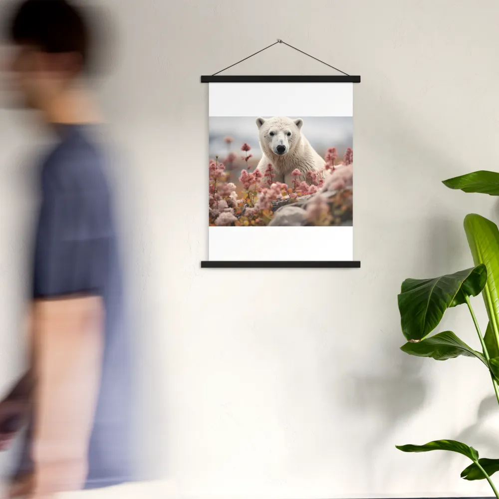 Curiosity Among Blooms: The Polar Bear | Poster With Black Wood Hanger | 18″×24″