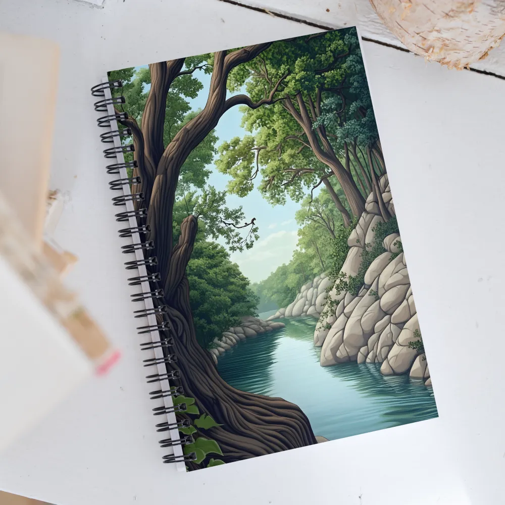 Tranquil Reflections: A Serene River Landscape | Spiral Notebook