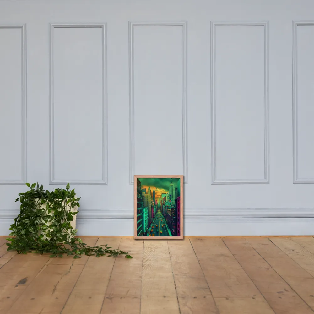 Urban Surrealism: Neon Dreams | Poster with Red oak Frame | 12″×16″