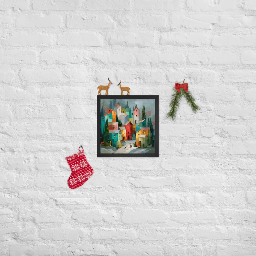 Patchwork Village 
 Poster with Black Frame | 12″x 12″