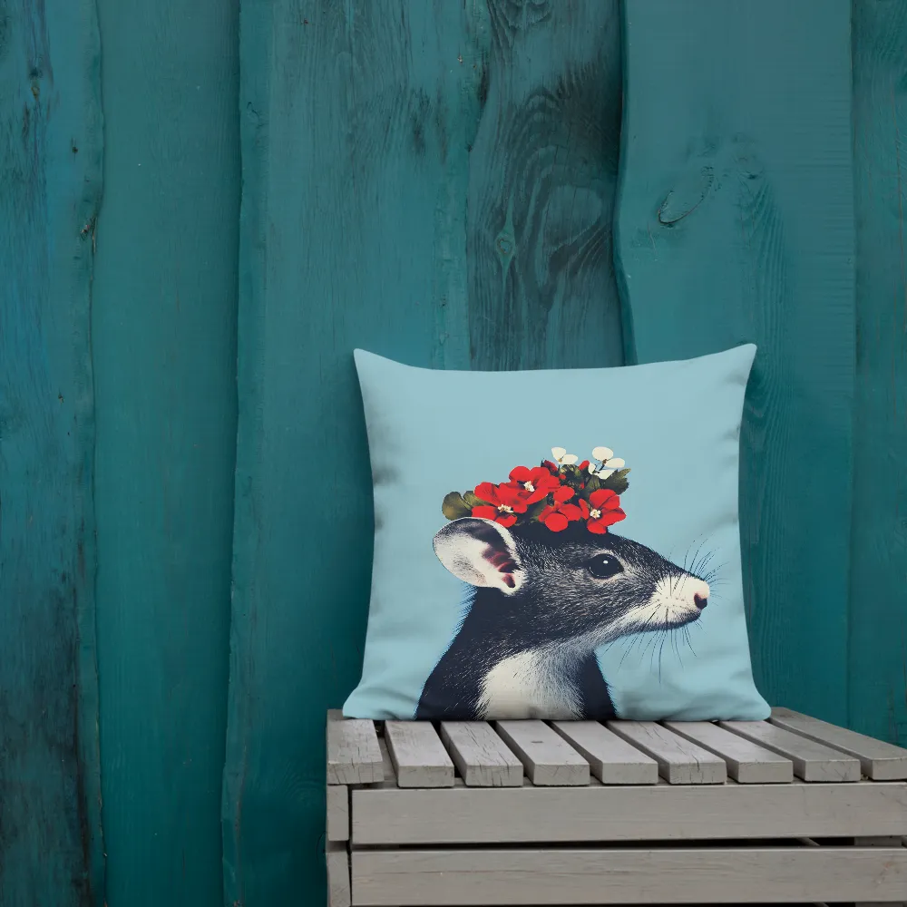 Whimsical Flora: A Mouse's Floral Crown | Pillow | 18″×18″