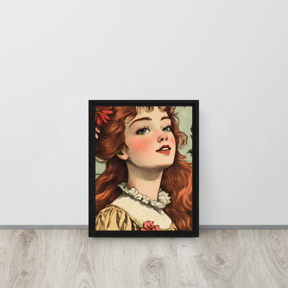 Whimsical Portrait of a Flower-Adorned Girl | Canvas with Black Frame | 11″×14″
