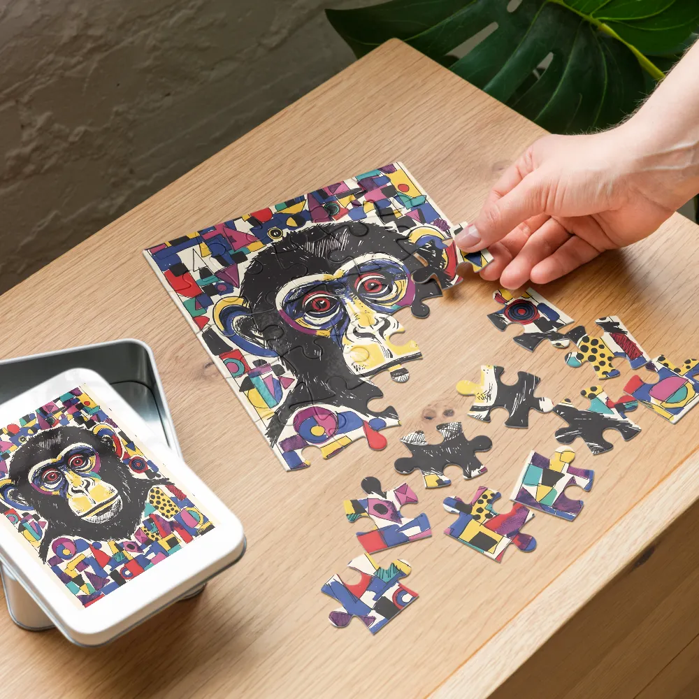 Colorful Chimp Portrait 
 Jigsaw Puzzle in Tin Box