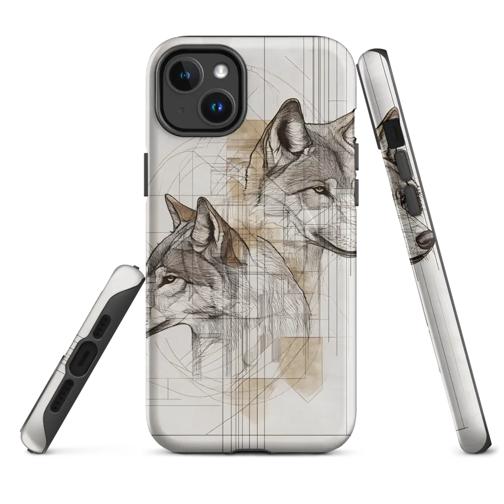Geometric Harmony: The Essence of Wolves | Phone Case |  14 Plus | MagSafe® Tough Case | Matte