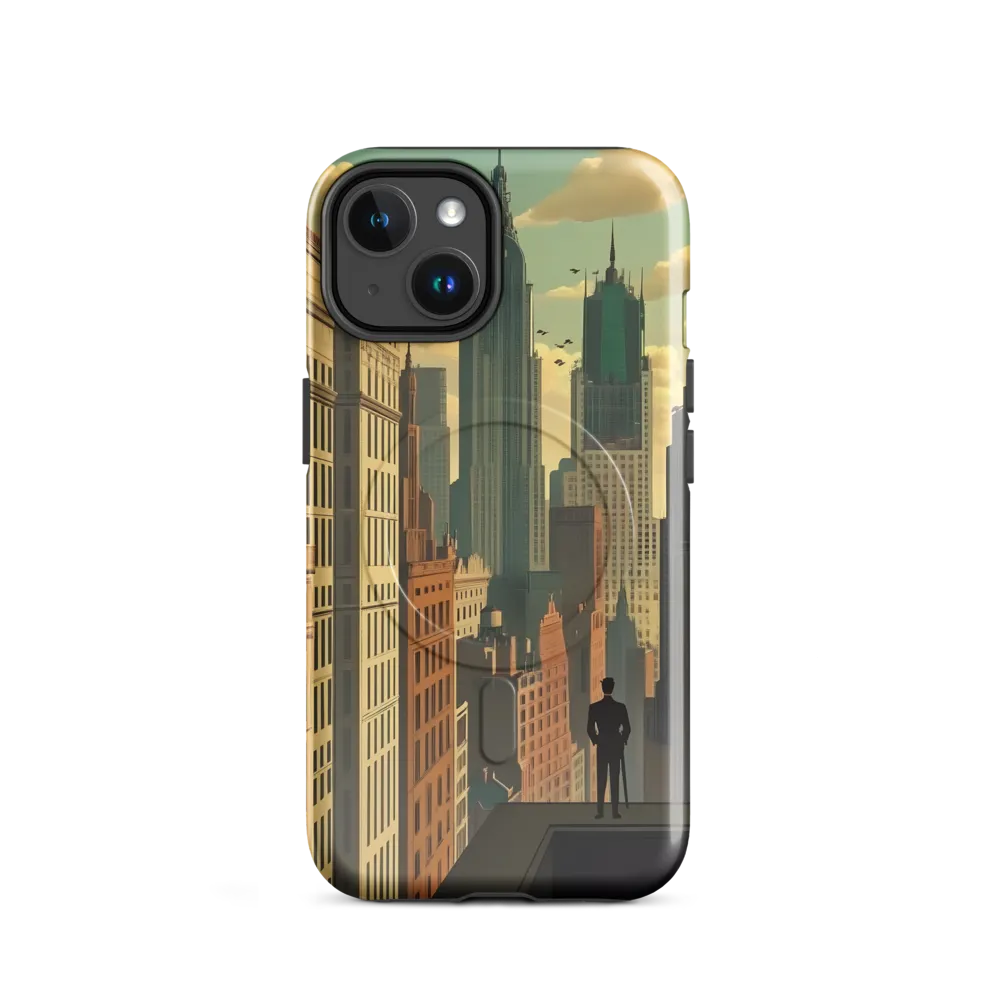 Urban Dreams: A Silhouette in Art Deco Cityscape | Phone Case |  14 | MagSafe® Tough Case | Glossy
