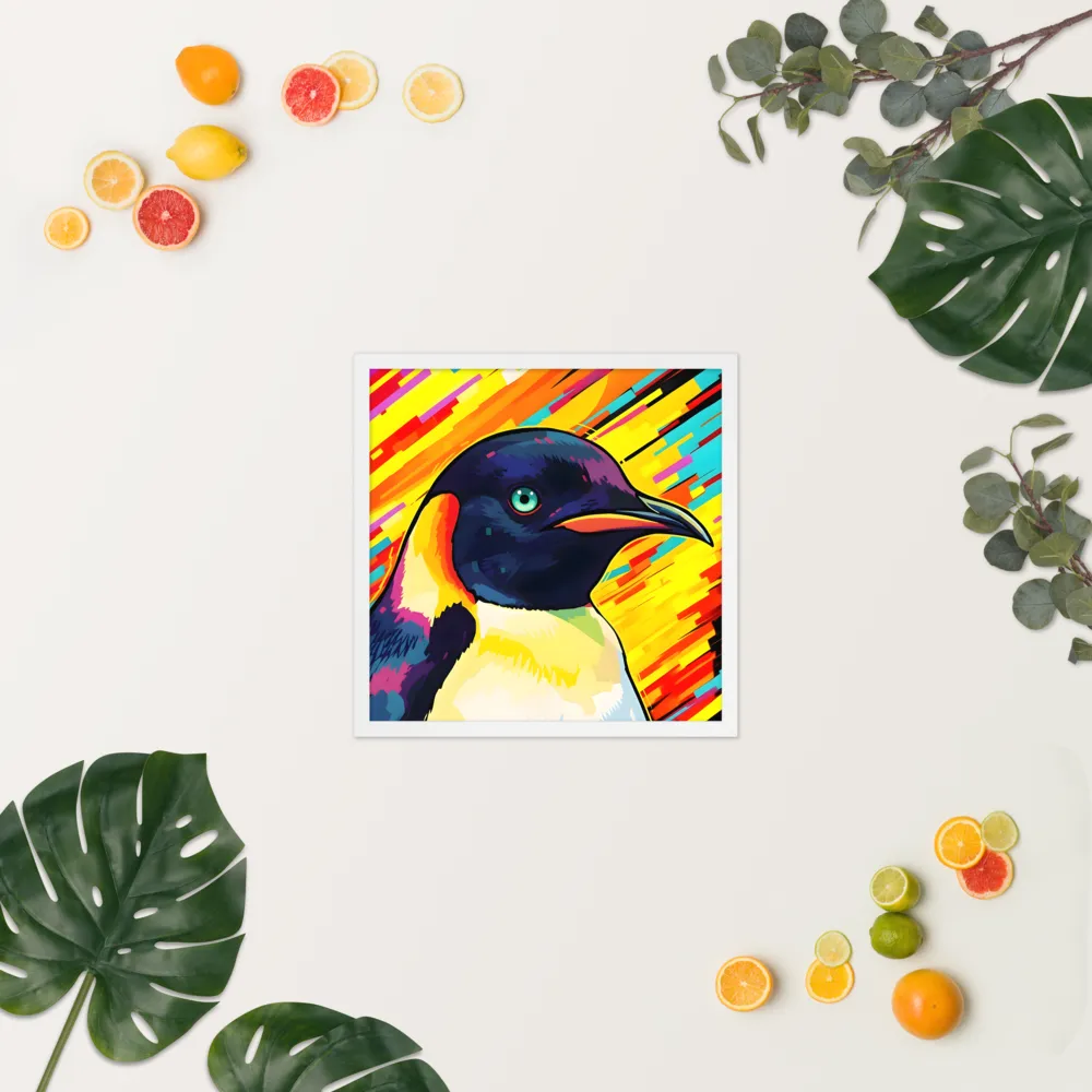 Neon Penguin 
 Poster with White Frame | 18″x 18″