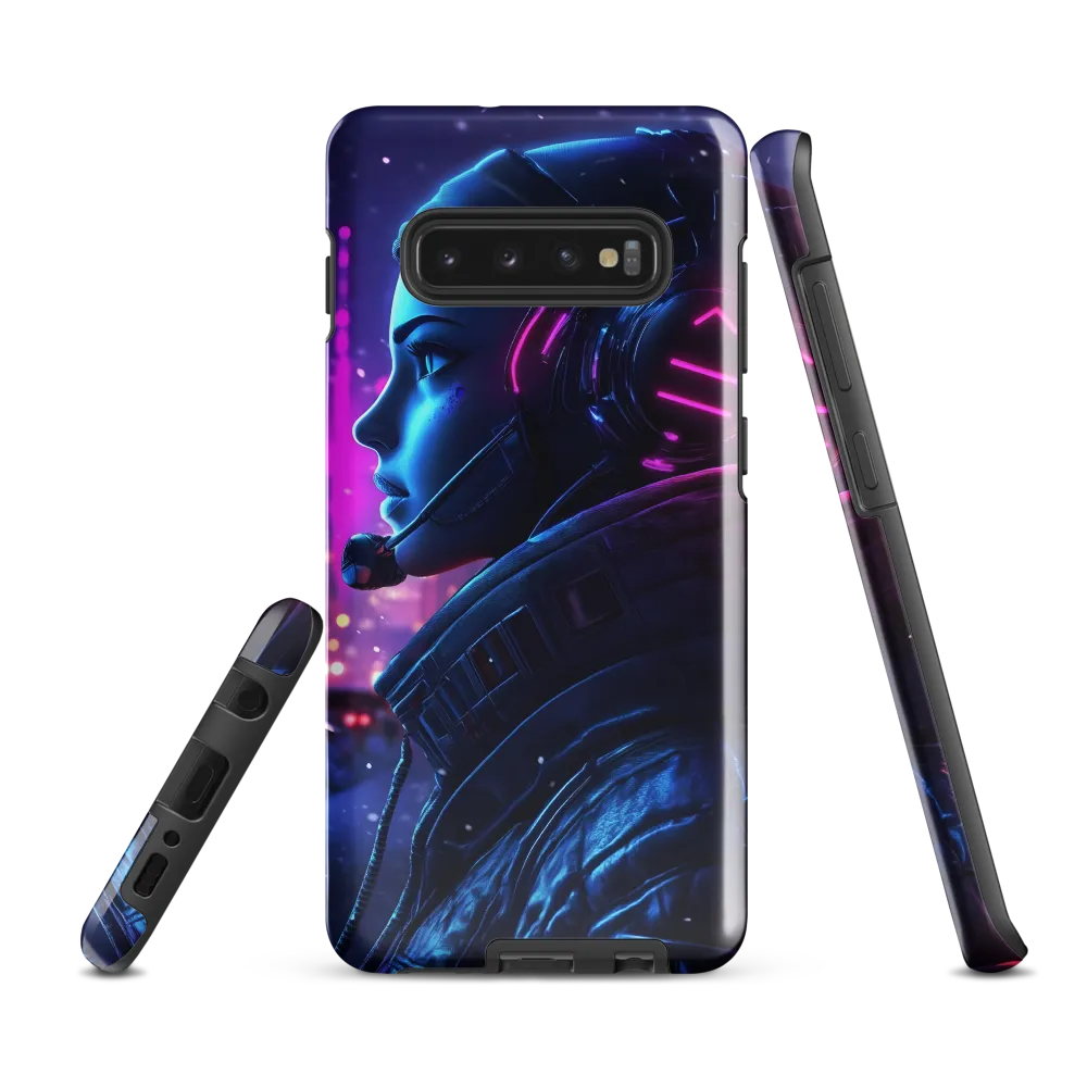 Dystopian Elegance: Cyberpunk Figure in Neon | Phone Case |  S10 Plus | Tough Case | Glossy