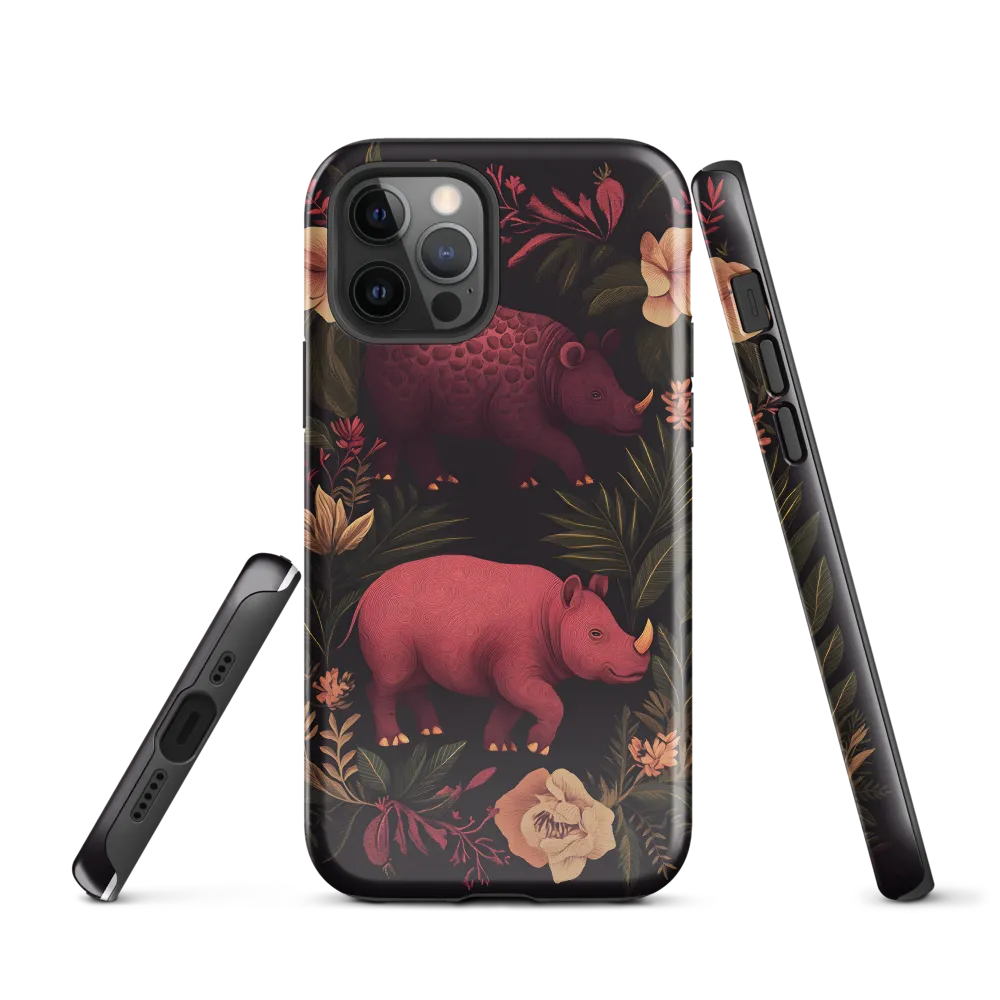 Rhinos in Floral Embrace