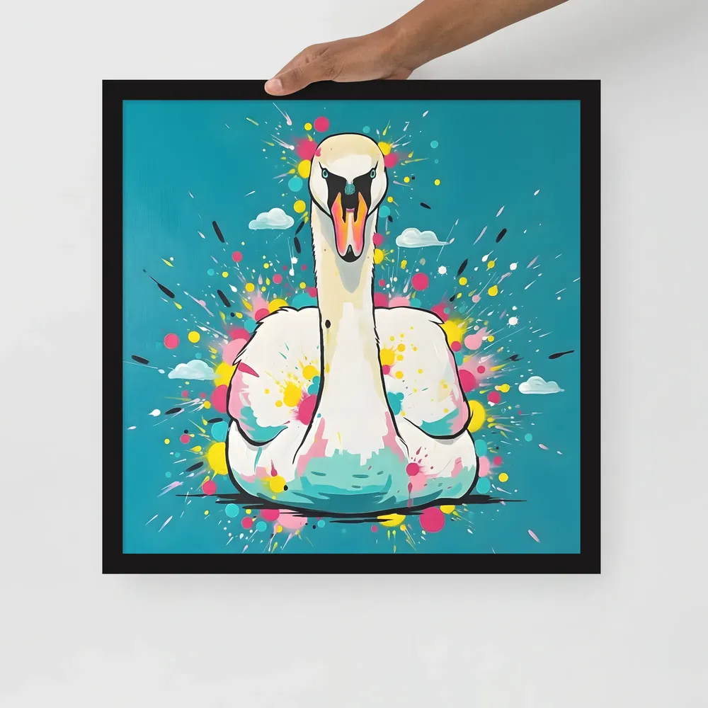 Swan Splash 
 Poster with Black Frame | 18″x 18″