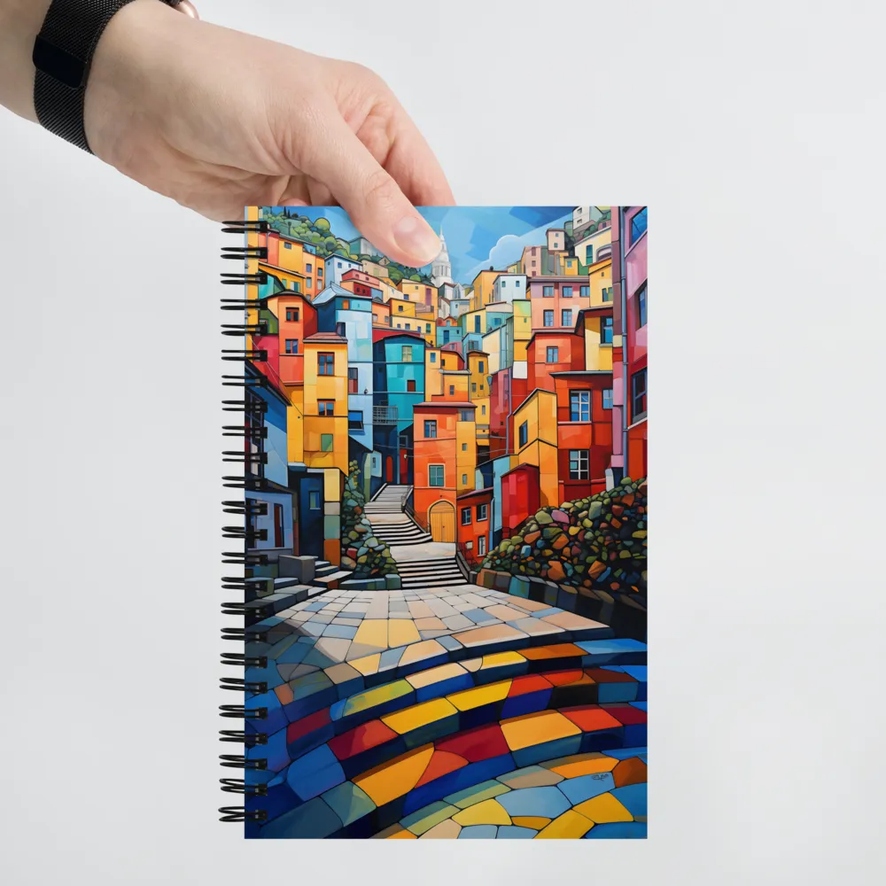 Vibrant Village: A Cubist Journey | Spiral Notebook