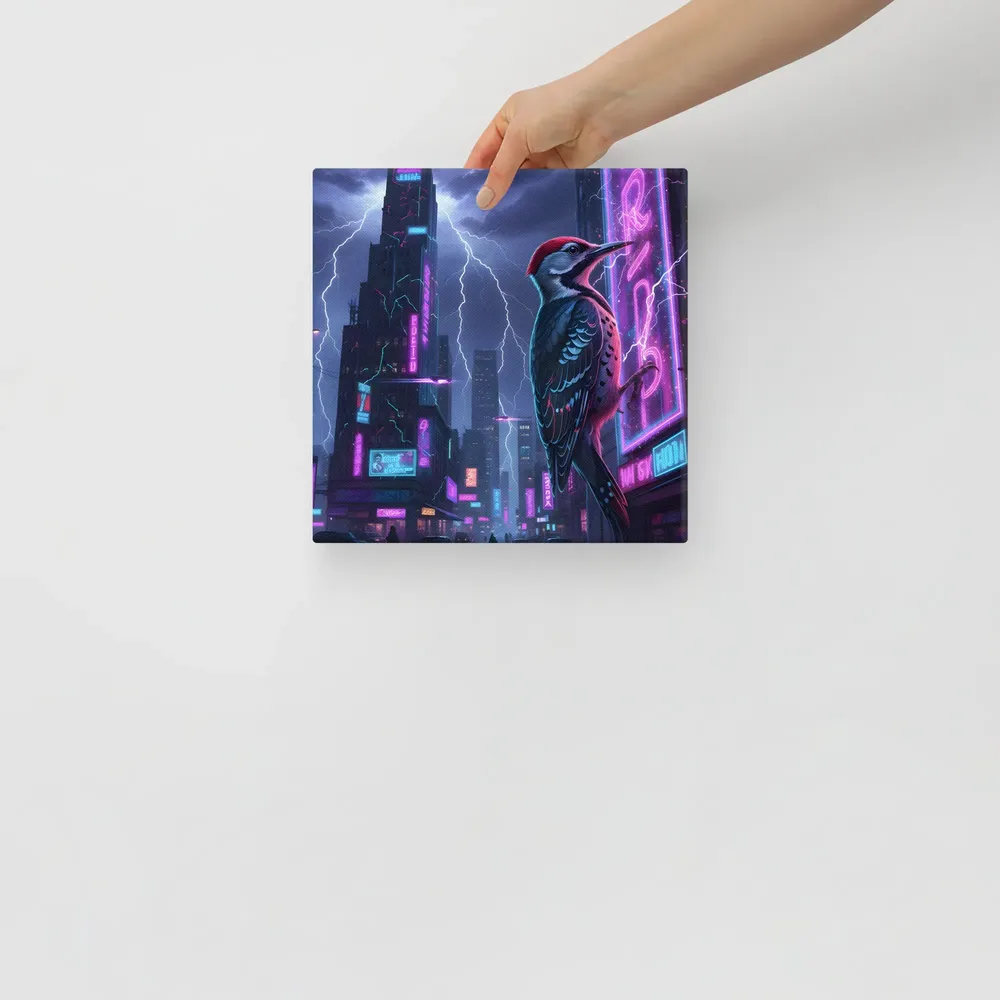 Cyberpunk Woodpecker 
 Canvas | 10″x 10″