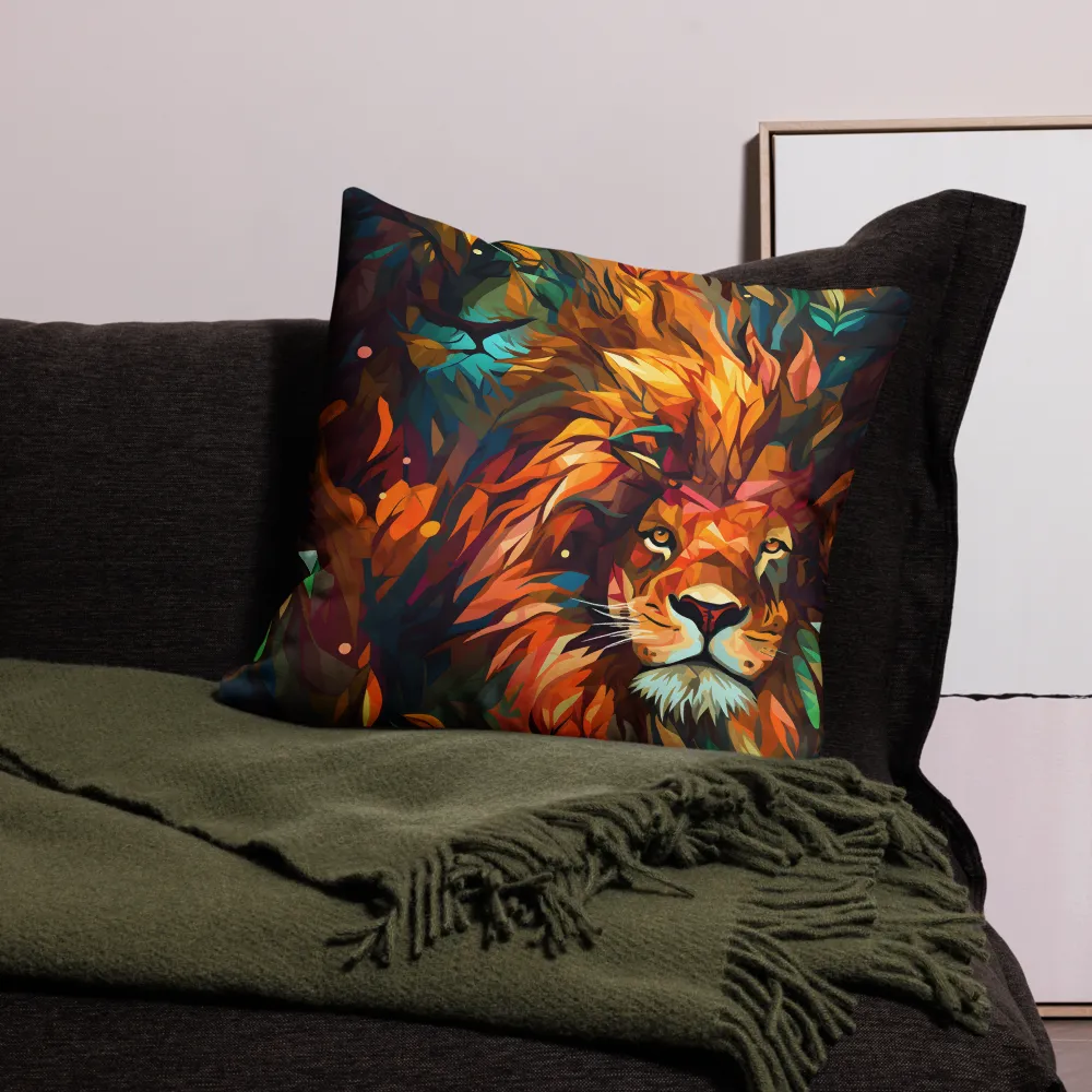 Majestic Gaze: The Polygonal Lion | Pillow | 22″×22″