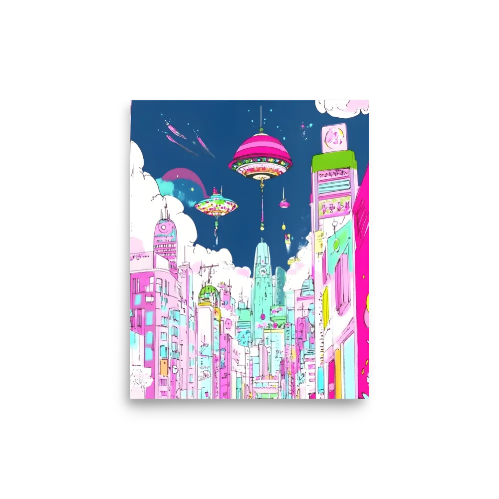 Futuristic Cityscape with Floating Structures | Poster | 8″×10″