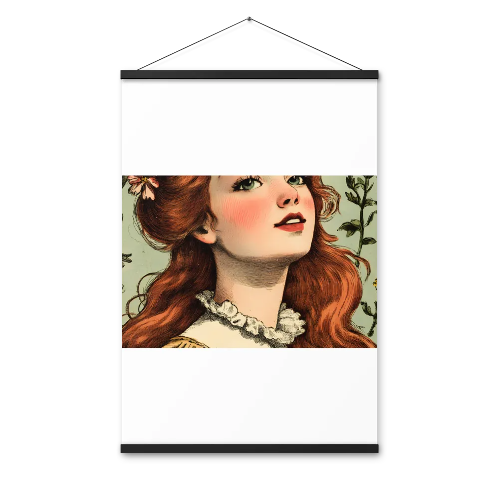 Whimsical Portrait of a Flower-Adorned Girl | Poster With Black Wood Hanger | 24″×36″