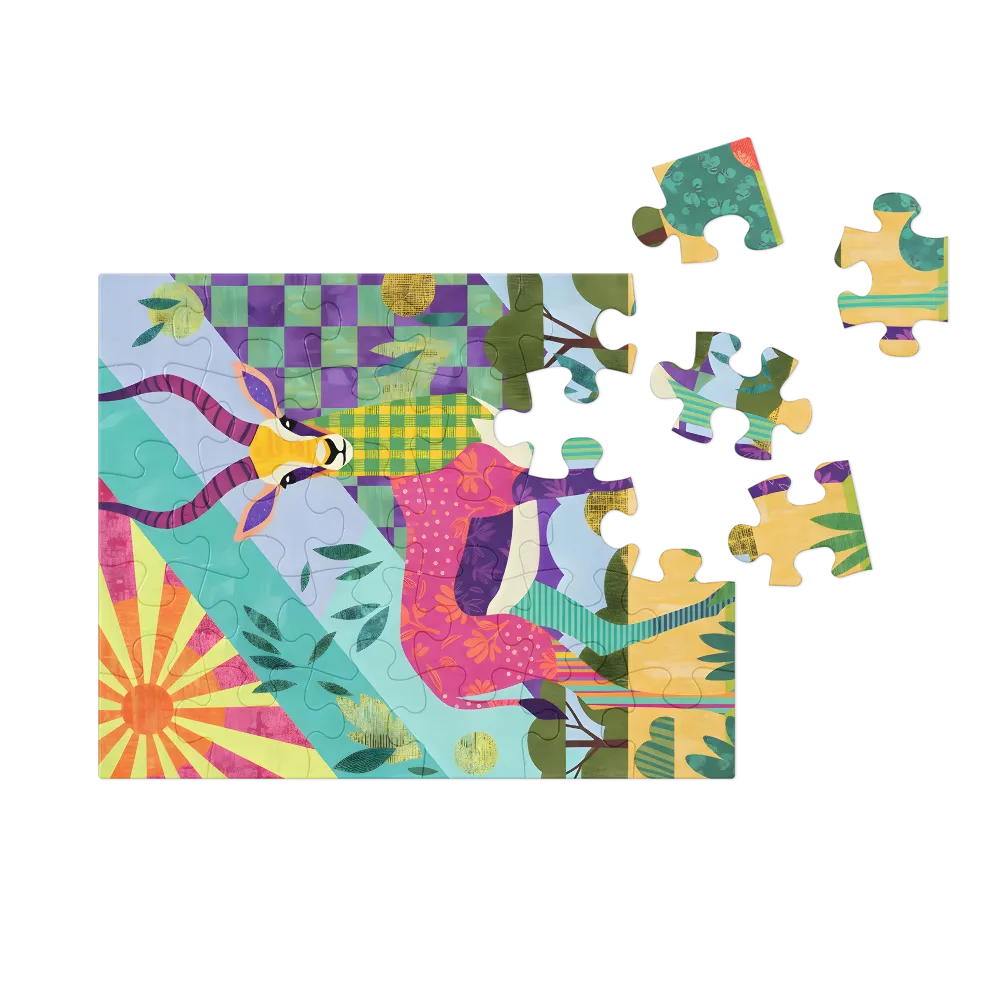 Patchwork Antelope 
 Jigsaw Puzzle in Tin Box