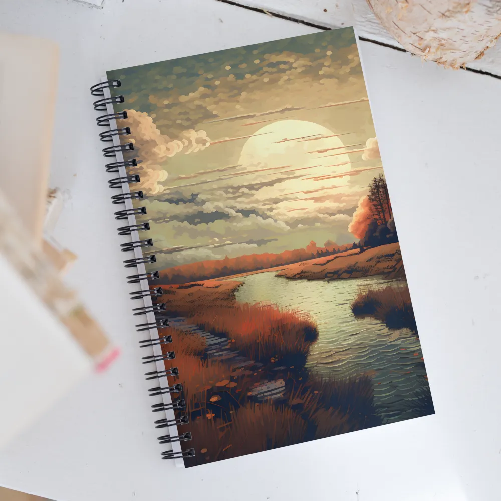 Whispers of Dusk: A Tranquil River Landscape | Spiral Notebook