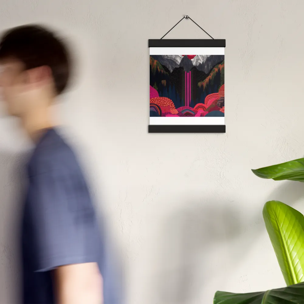 Ethereal Cascade: A Surreal Landscape | Poster With Black Wood Hanger | 8″×10″