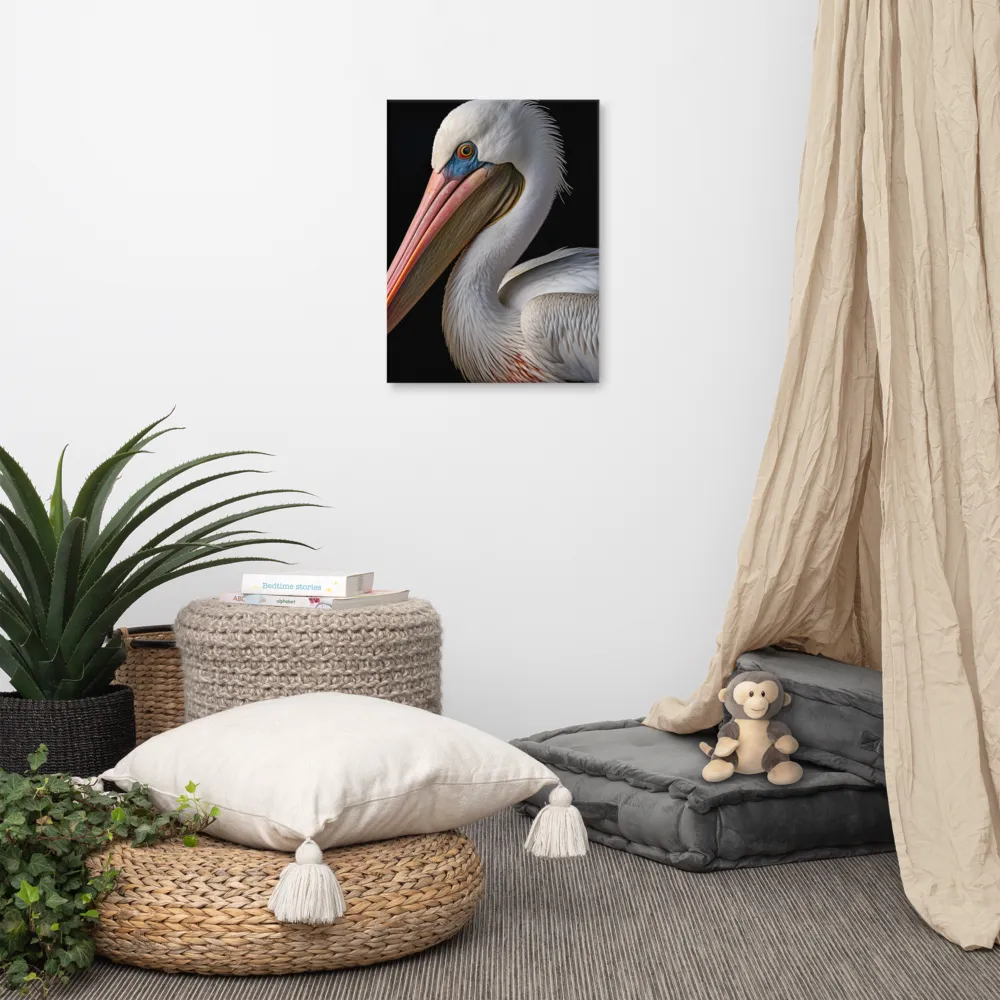 Elegance in White: The Pelican | Canvas | 18″×24″
