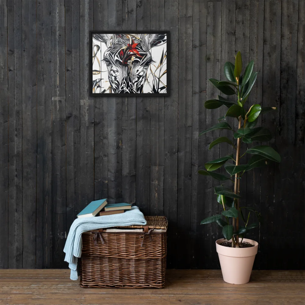 Floral Elegance: The Giraffe's Portrait | Canvas with Black Frame | 16″×20″