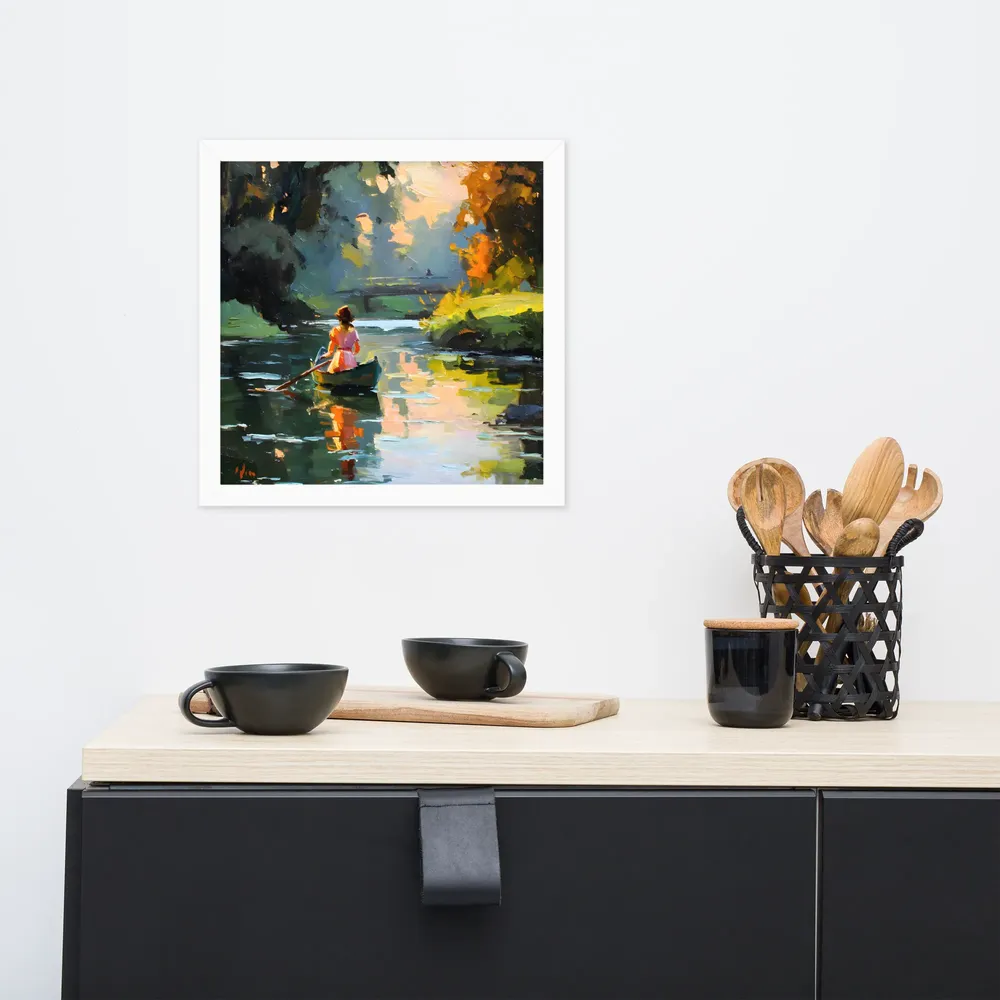 Rowing at Dusk 
 Poster with White Frame | 14″x 14″