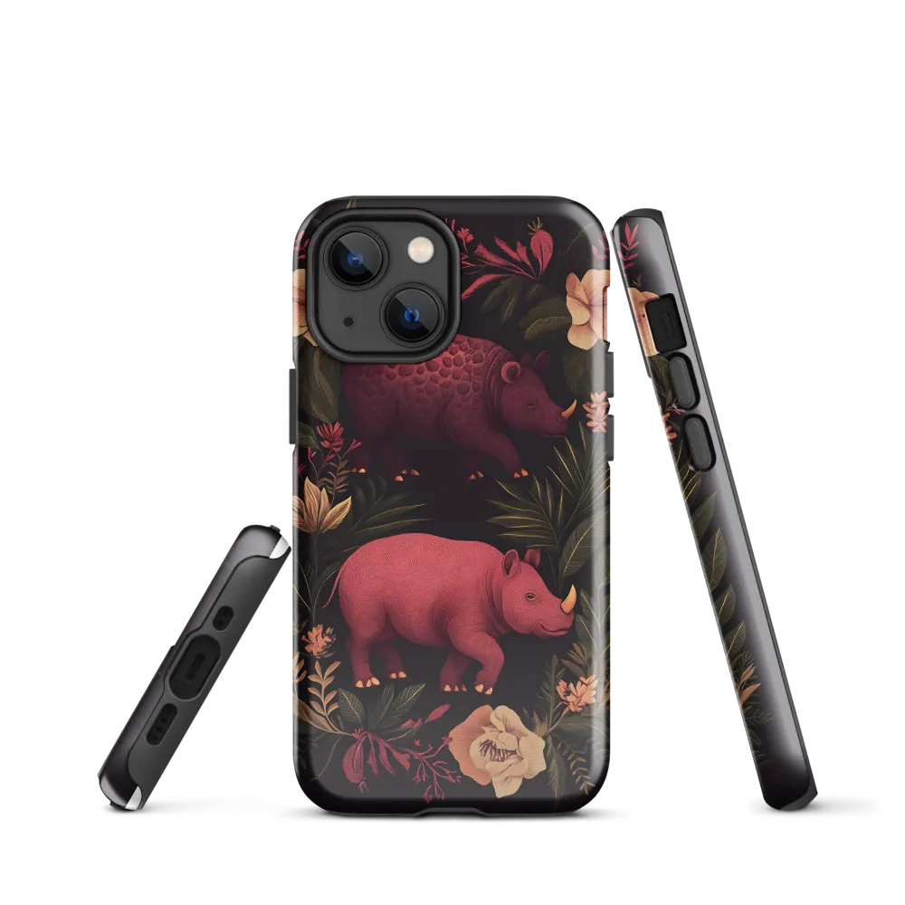 Rhinos in Floral Embrace