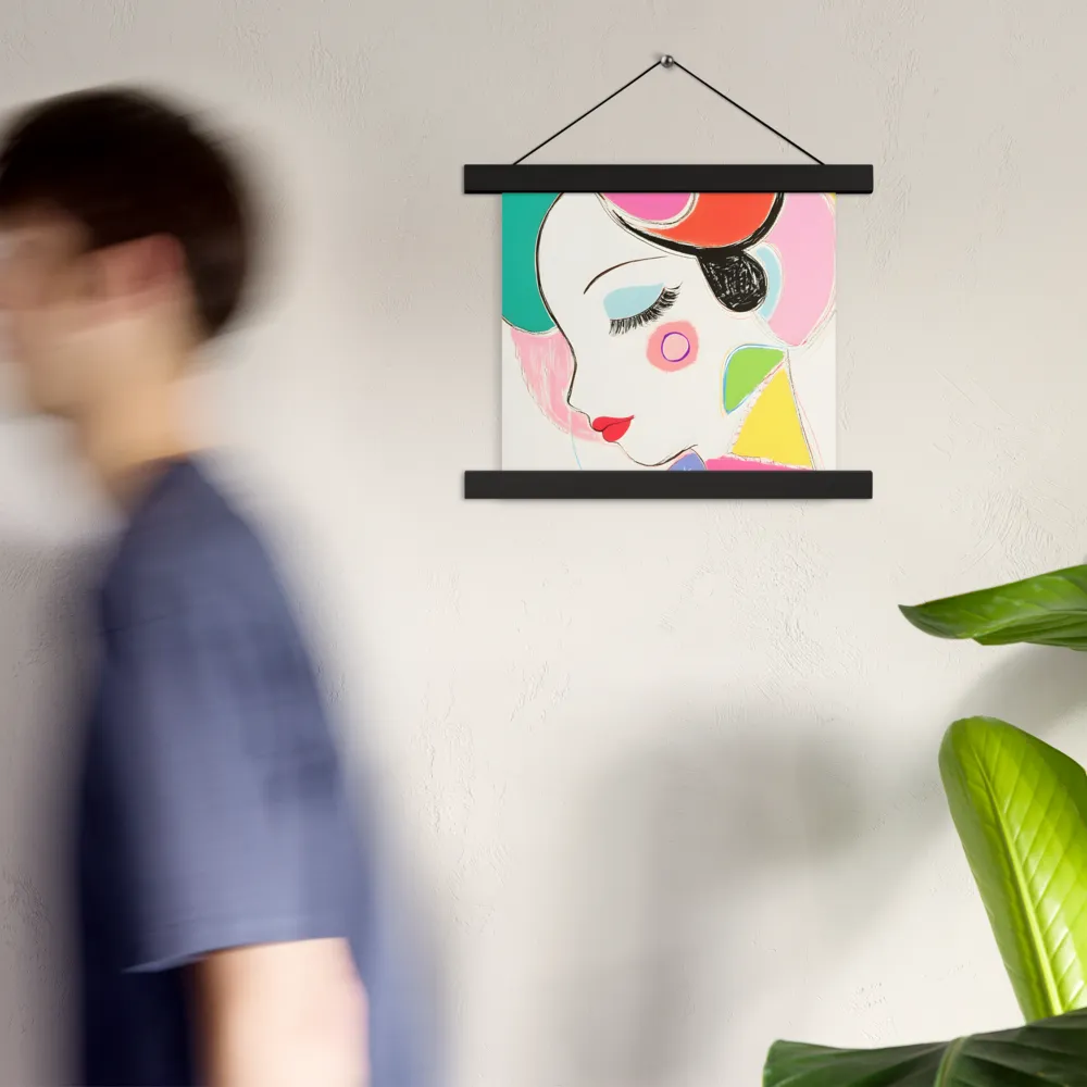 Whimsical Portrait in Colorful Abstraction | Poster With Black Wood Hanger | 10″×10″