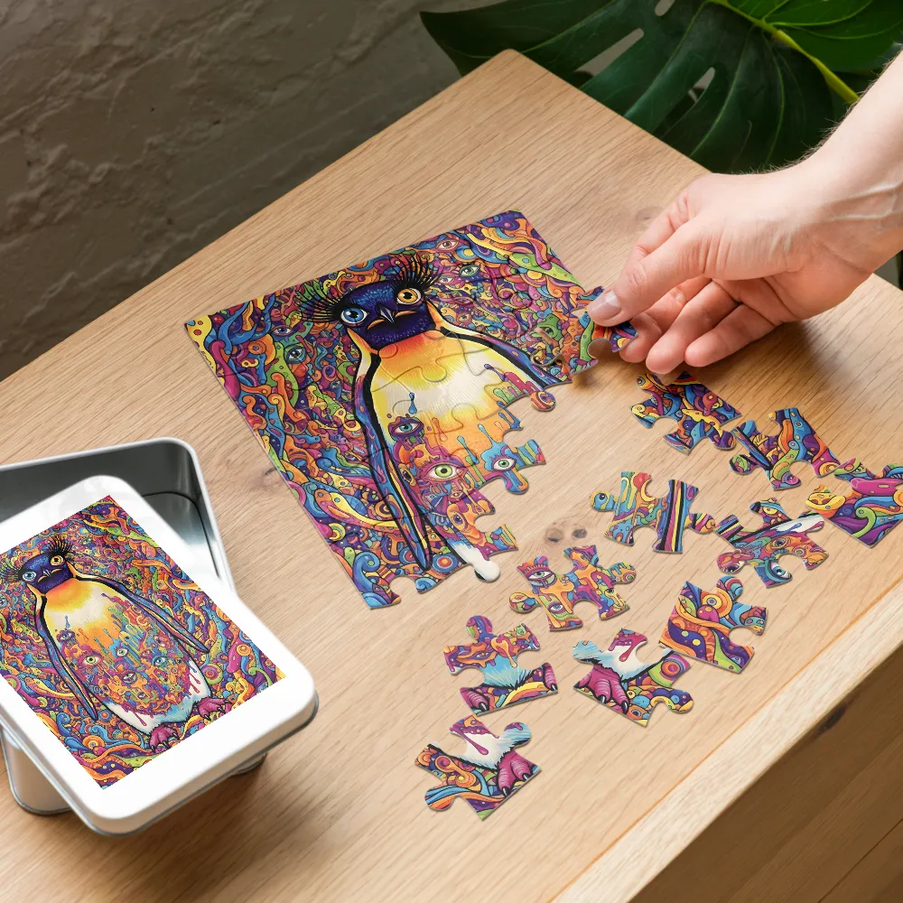 Psychedelic Penguin 
 Jigsaw Puzzle in Tin Box
