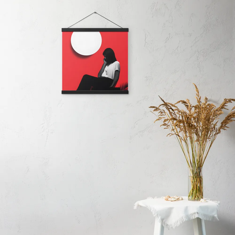 Contemplation in Red | Poster With Black Wood Hanger | 16″×16″
