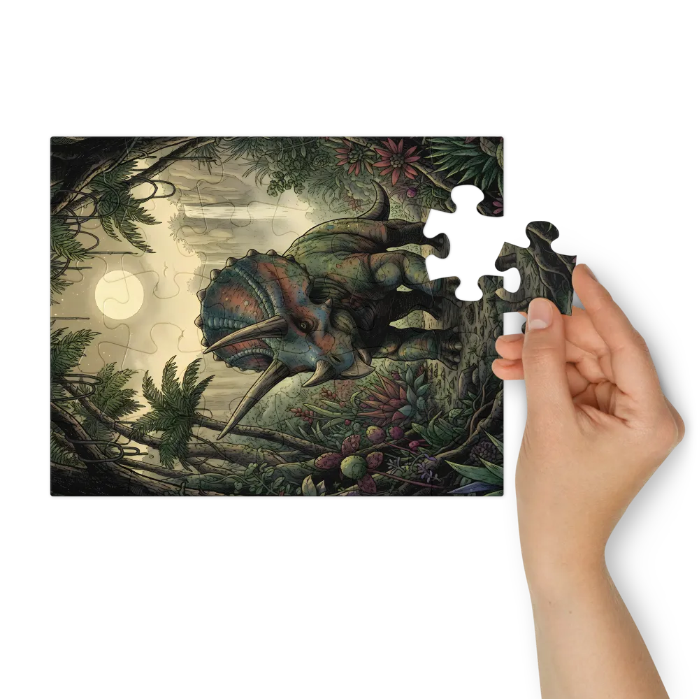 Moonlit Triceratops 
 Jigsaw Puzzle in Tin Box