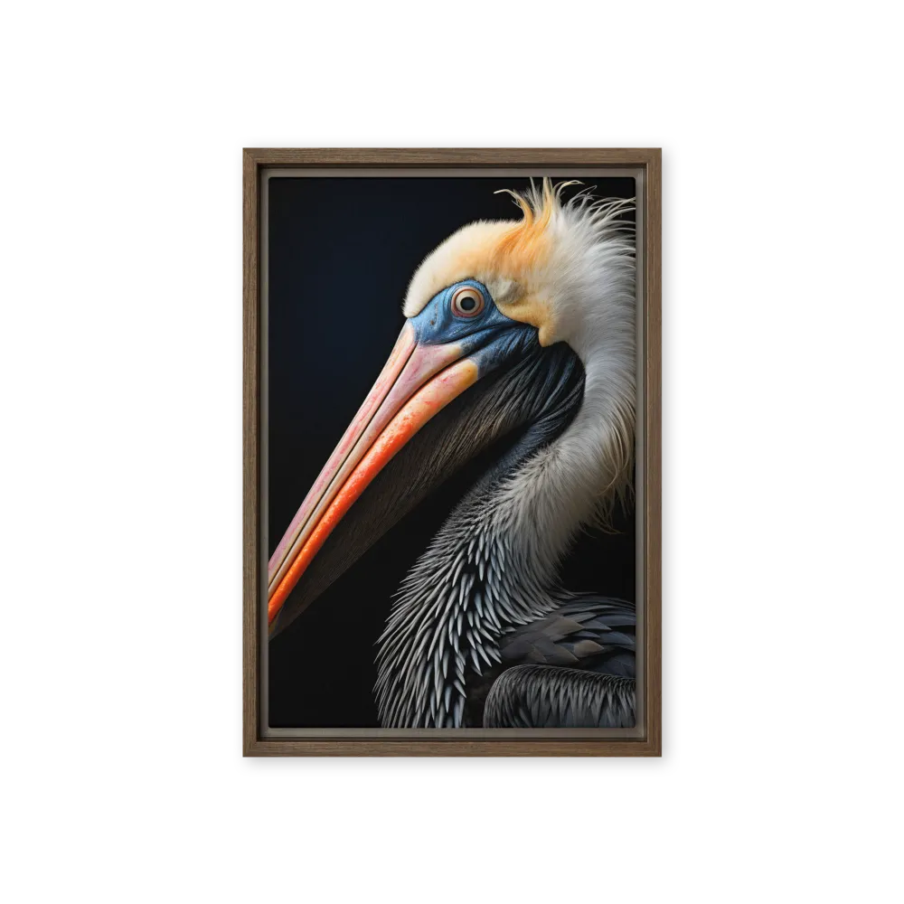 Majestic Portrait of a Pelican | Canvas with Brown Frame | 12″×18″