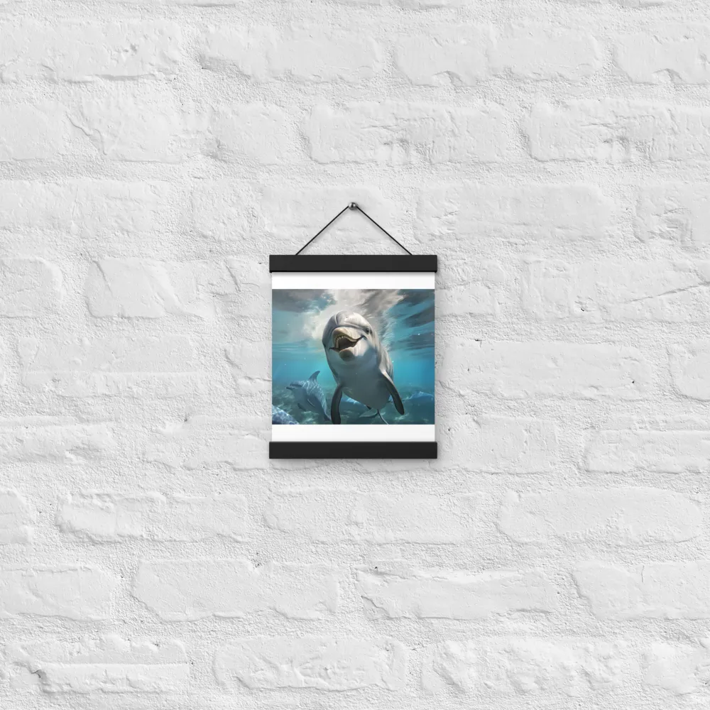 Beneath the Waves: A Dolphin's Dance | Poster With Black Wood Hanger | 8″×10″