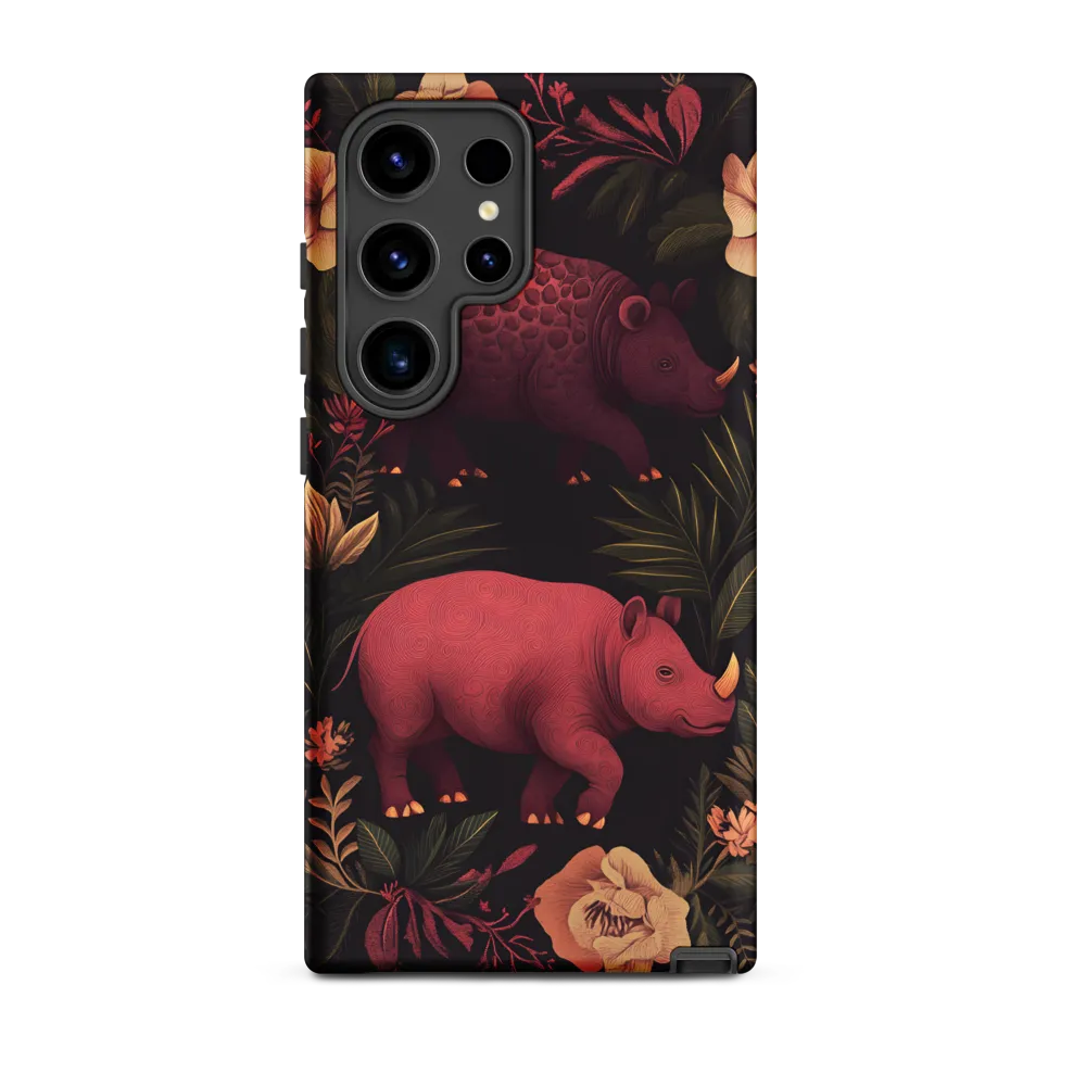 Rhinos in Floral Embrace