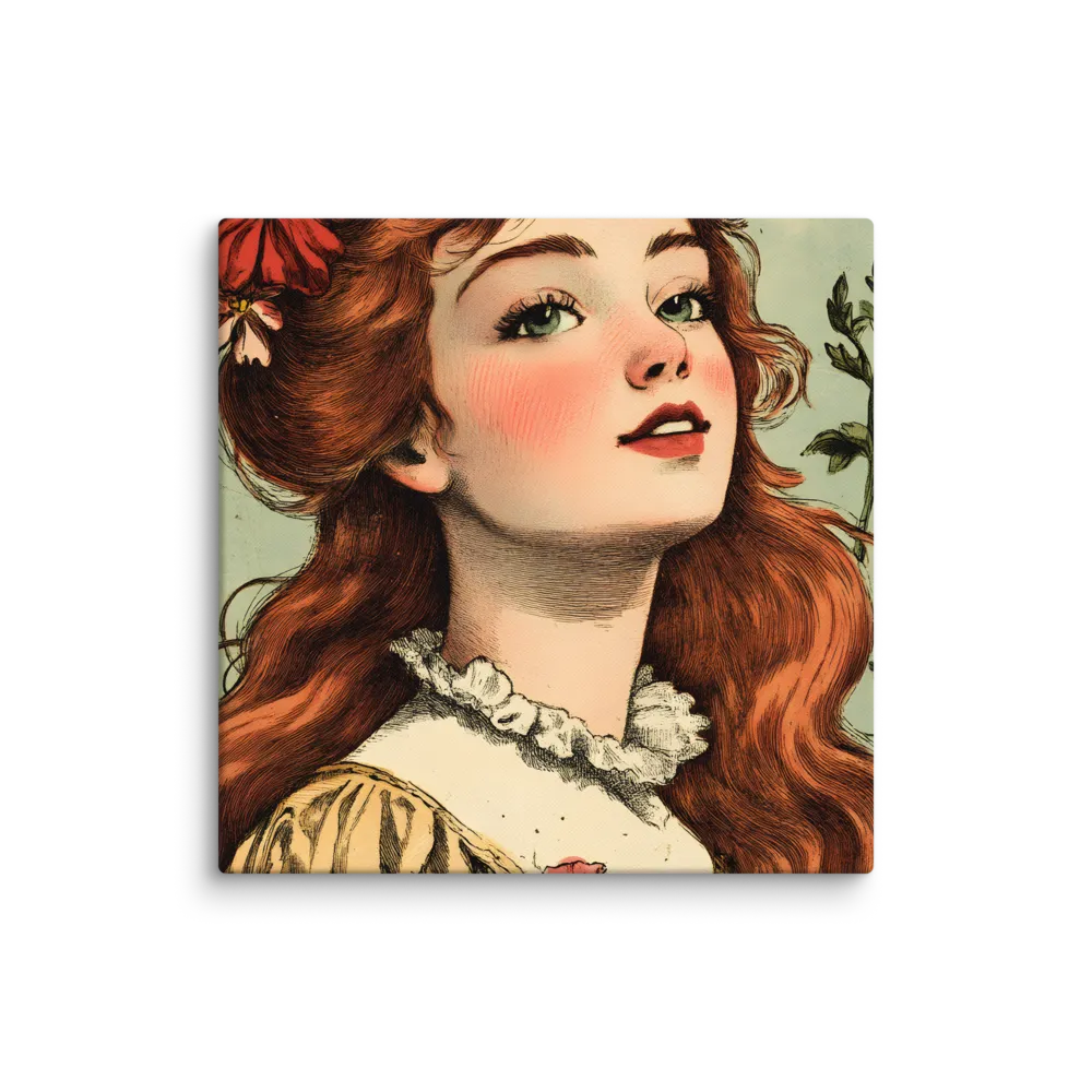 Whimsical Portrait of a Flower-Adorned Girl | Canvas | 20″×20″