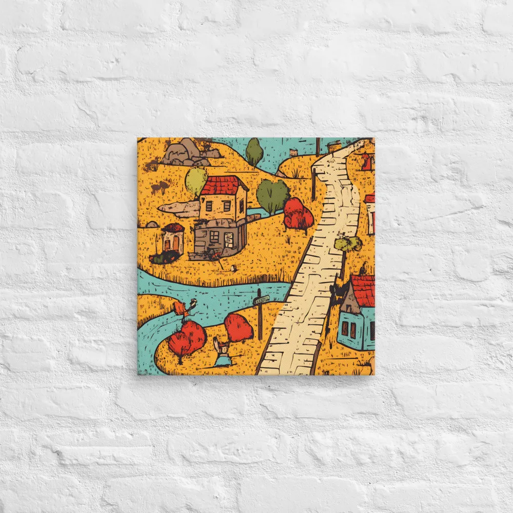 Whimsical Village Landscape | Canvas | 16″×16″
