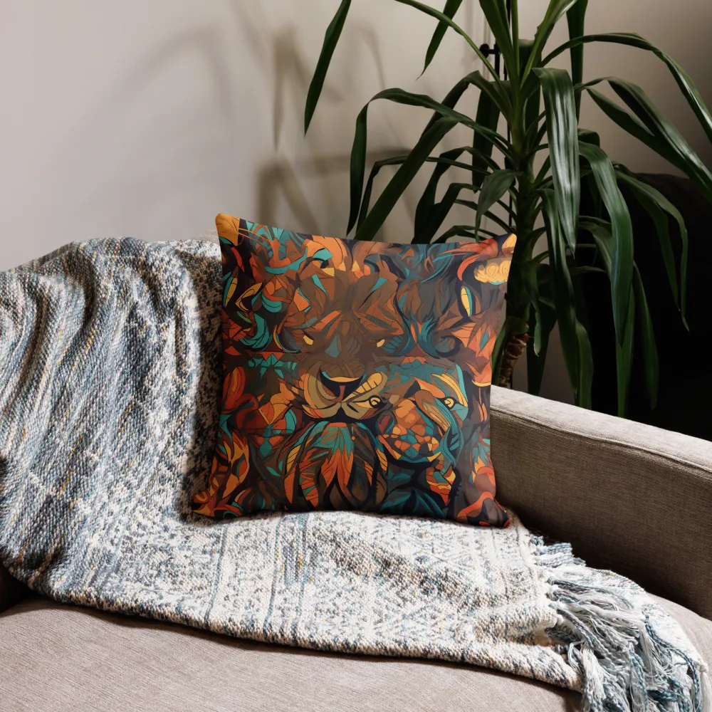 Fierce Royalty: A Geometric Exploration of Lions | Pillow Case | 18″×18″