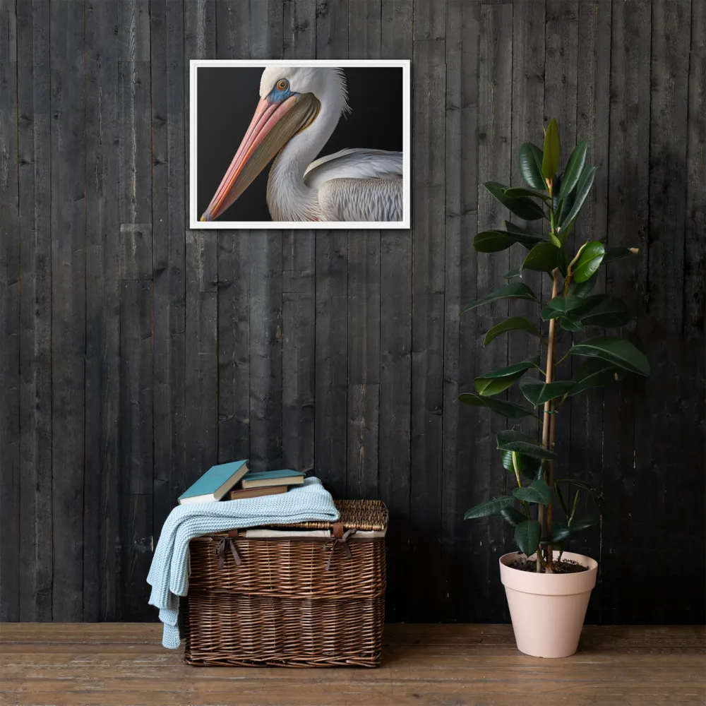 Elegance in White: The Pelican | Canvas with White Frame | 18″×24″