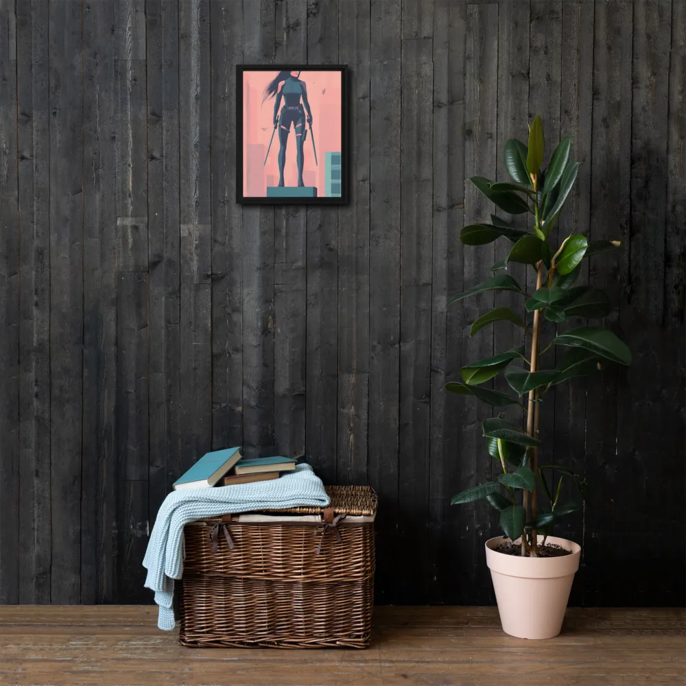 Urban Sentinel: A Warrior's Stand | Canvas with Black Frame | 11″×14″
