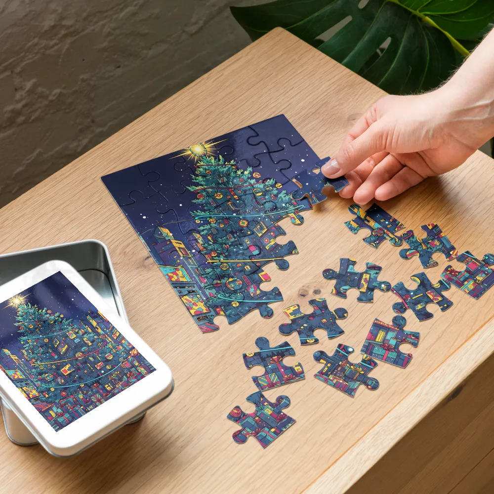 Midnight City Christmas Tree 
 Jigsaw Puzzle in Tin Box
