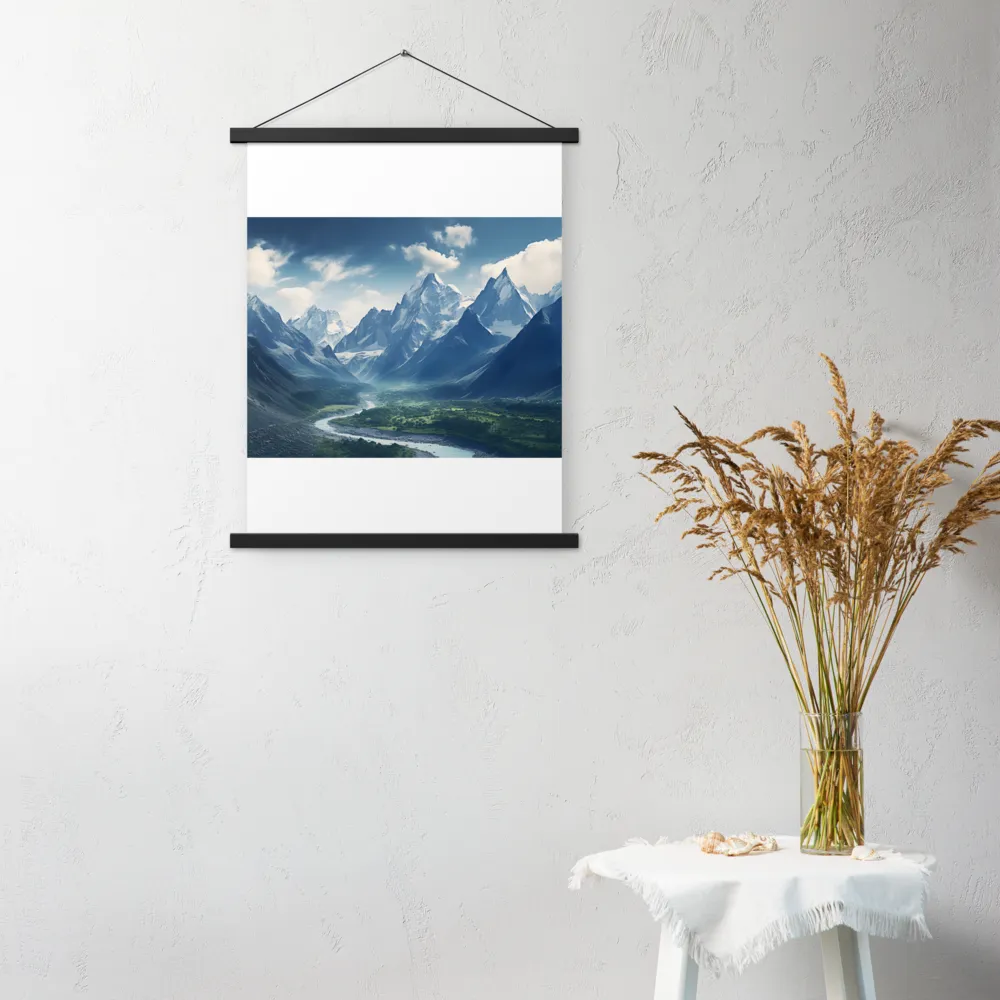 Majestic Serenity: A Landscape of Mountains and Rivers | Poster With Black Wood Hanger | 18″×24″