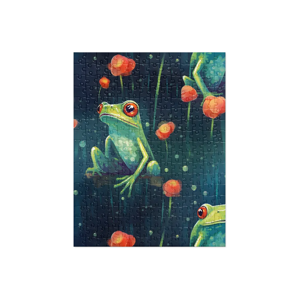 Playful Frogs in a Lush Pond