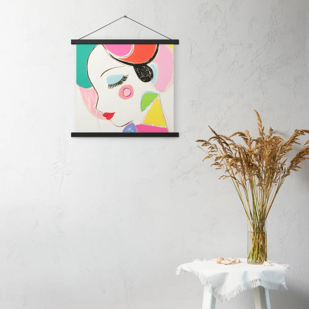 Whimsical Portrait in Colorful Abstraction | Poster With Black Wood Hanger | 18″×18″