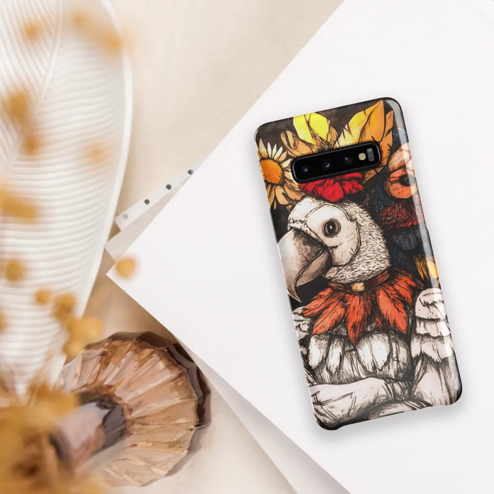 The Surreal Guardian: A Dance of Feathers and Flowers | Phone Case |  S10 Plus | Snap Case | Glossy