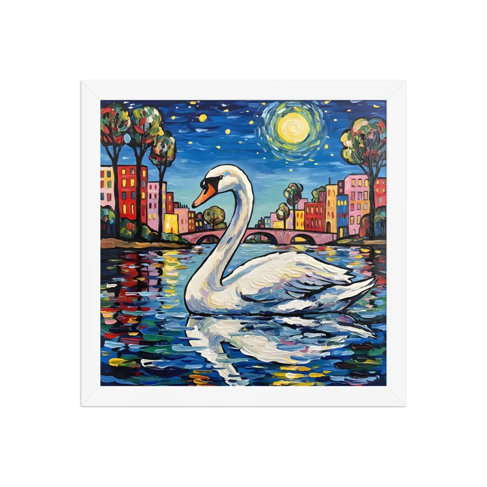 Moonlit Swan 
 Poster with White Frame | 12″x 12″