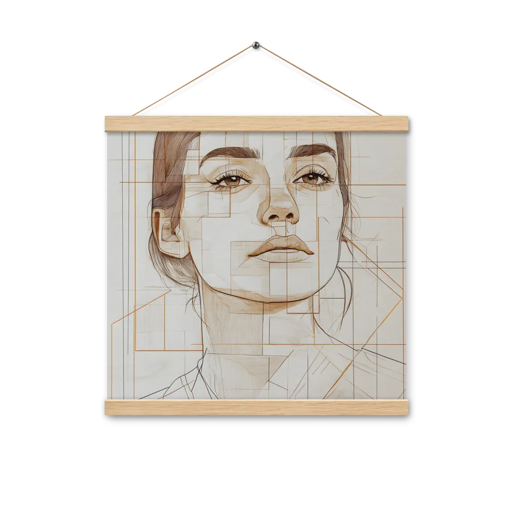Geometric Serenity: A Minimalist Portrait | Poster With Oak Wood Hanger | 16″×16″