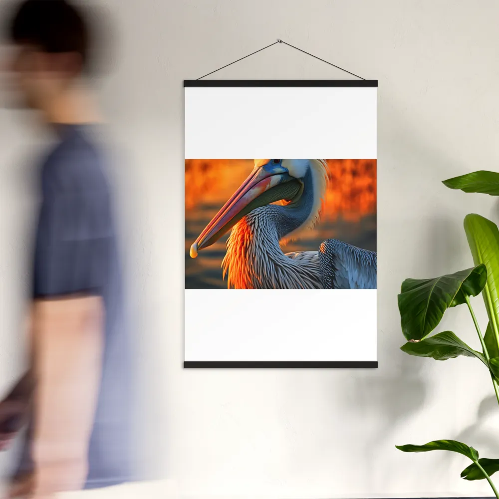 Elegance of the Pelican at Sunset | Poster With Black Wood Hanger | 24″×36″