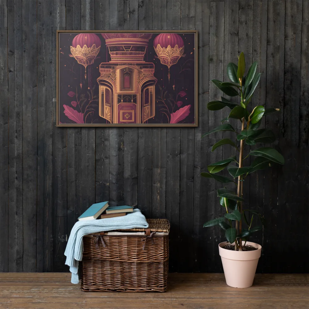 Ornate Harmony: A Digital Floral Architecture | Canvas with Brown Frame | 24″×36″